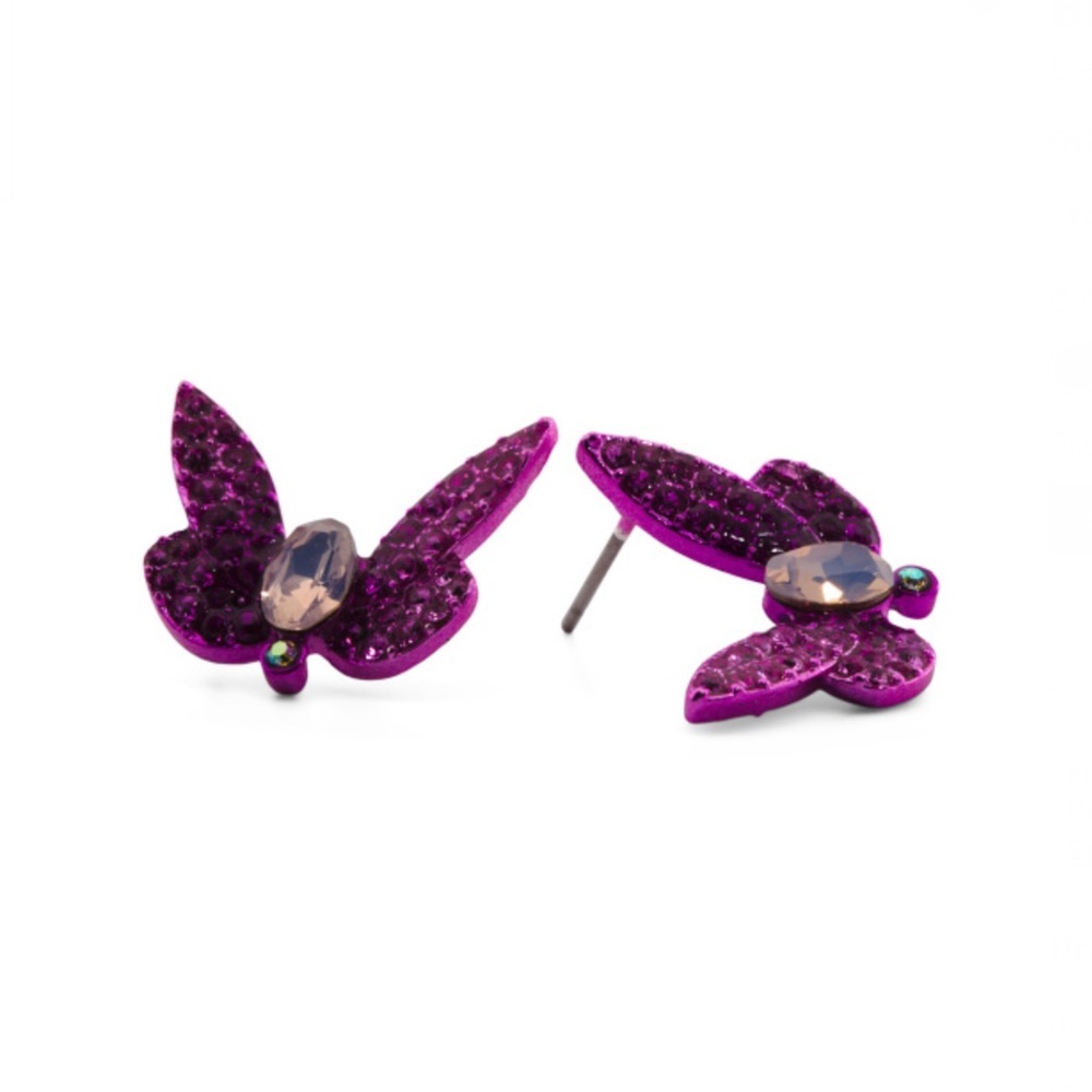 BETSEY JOHNSON Fuchsia Garden Glam Crystal Dragonfly Stud Earrings NWTS - Picture 4 of 8